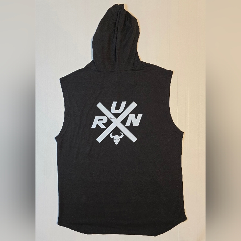 The Rock Work out Black Sleeveless Hoodie with Bull Logo - Picture 4 of 6